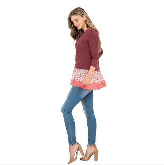 Burgundy Heart Print Top - Picture 4 of 4